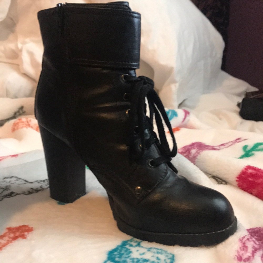Black high heeled boots